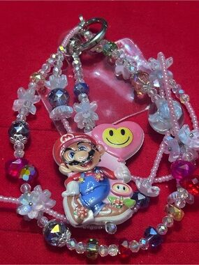 Pink Mario Charm Beaded bag charm  for Kids/adults